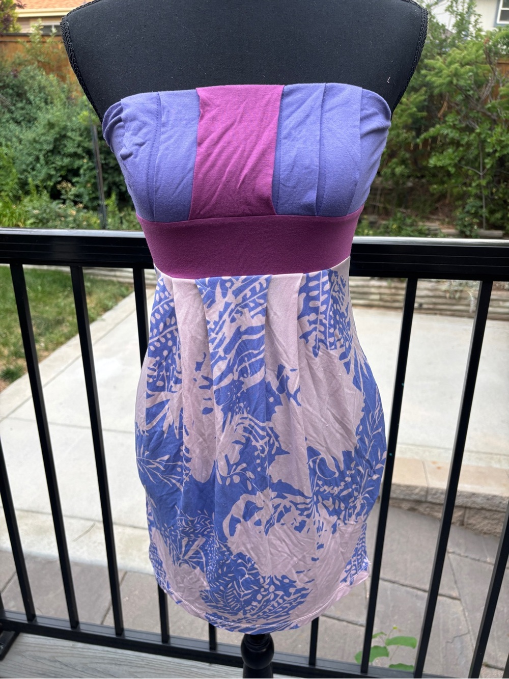 Adorable Hype Strapless Purple and Pink Block & Print Dress xs